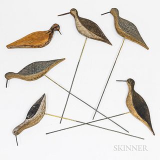 Six Painted Wood Shorebird Decoys