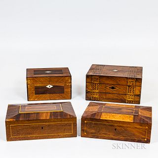 Four Mahogany Veneer Inlaid Boxes