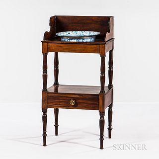Federal Mahogany Washstand and Blue and White Transferware Bowl
