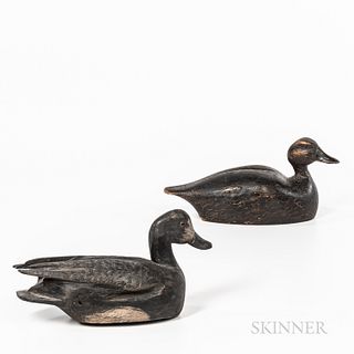 Two Black-painted Wooden Duck Decoys
