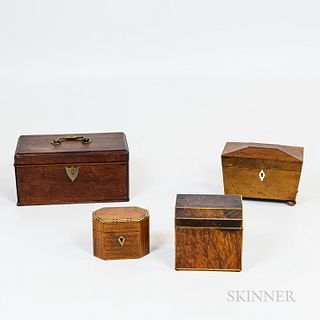 Four Small Wooden Boxes and Tea Caddies