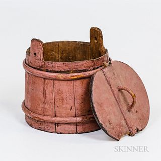 Red-painted Wood Bucket