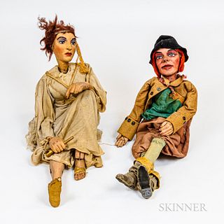 Two Vintage Carved and Painted Puppets