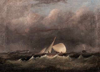 19th Century American School Depiction of Vessels in a Storm