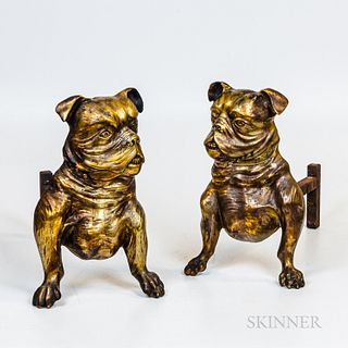 Pair of Cast Brass Bulldog Andirons