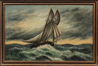 Framed American School Oil on Canvas of a Sailboat