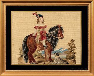 Framed Needlepoint of a Young Boy on Horseback