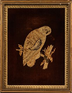 Framed Needlework of an Owl on an Autumn Branch