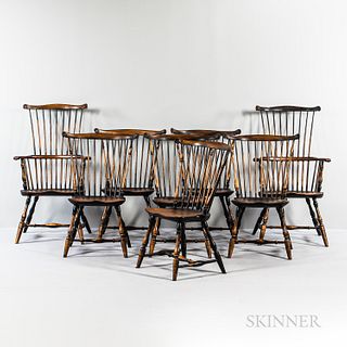 Eight Windsor-style Fan-back Black-painted Chairs