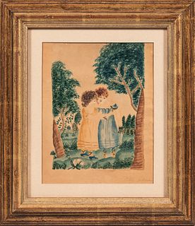 Framed Watercolor of Two Girls