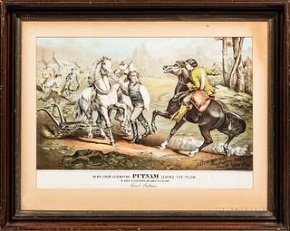 Framed News from Lexington, Putnam Leaving the Plow Colored Lithograph