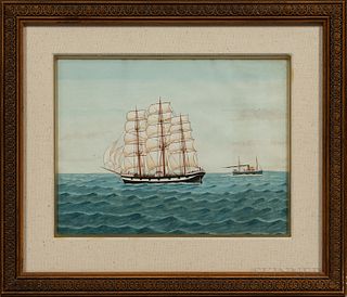 Framed Anglo/American School Watercolor of a Ship