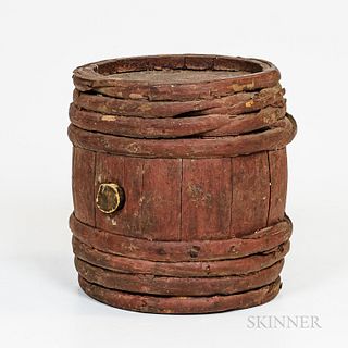Red-painted Wooden Keg