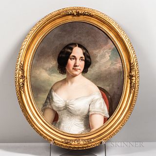 American School Oil on Canvas Painting of a Lady in White