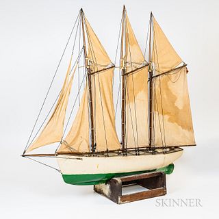 Large Green- and White-painted Pond Boat with Stand
