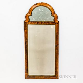Queen Anne Looking Glass with Mahogany Veneer Gilt-lined Frame