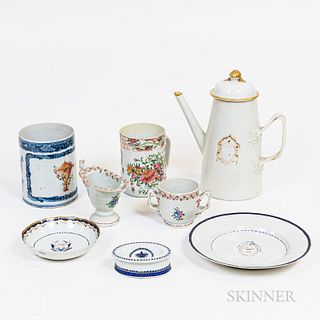 Eight Chinese Export Porcelain Table Items