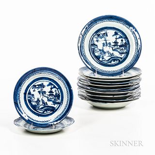 Thirteen Blue and White Chinese Export Dishes