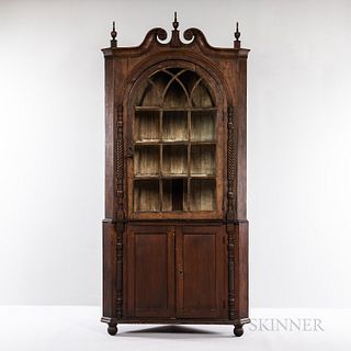 Carved and Grain-painted Corner Cupboard