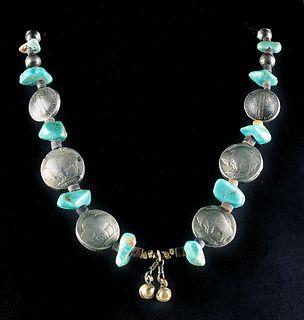 Vintage Navajo Necklace w/ Nickel Dimes & Turquoise Stones