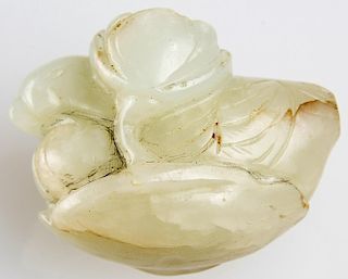 A Mutton Fat Jade Floral Carving, Qing Dynasty (1644-1911)
