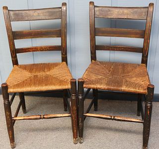 Pair of Painted Rush Seat Chairs