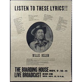 Willie Nelson. Listen to These Lyrics!! Concert Poster
