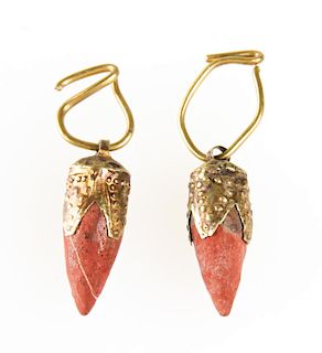 Pair of 22K Gold / Stone Earrings, II c.