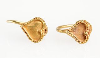 Pair of Bactrian Gold Heart-Shape Earrings
