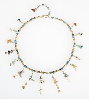 Necklace of Ancient Roman Glass Birds, 22K Gold Butterflies and Beads