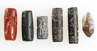 6 Ancient Carved Stone Cylinder Seals