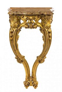 A Louis XV Style Giltwood Console Table Height 38 x width 20 x depth 13 1/2 inches.