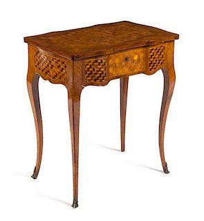 A Louis XV Style Parquetry Table a Ecrire Height 29 1/2 x width 27 1/4 x depth 17 1/2 inches.