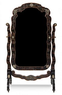 A Louis XV Style Lacquered and Japanned Cheval Mirror Height 67 x width 40 inches.