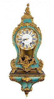 A Louis XV Gilt Bronze Mounted Tortoise Shell Veneered Bracket Clock Height of clock 24 1/2 inches.
