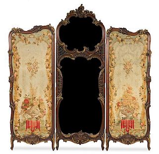 A Louis XV Style Parcel Gilt Walnut Three-Panel Floor Screen Height of center section 99 x width overall 103 inches.