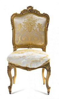A Louis XV Style Giltwood Side Chair Height 40 inches.