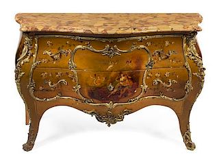 A Louis XV Style Gilt Bronze Mounted Vernis Martin Commode Height 36 1/2 x width 55 x depth 22 inches.