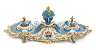 A Sevres Style Porcelain Encrier Width 18 3/4 inches.