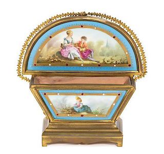 A Pair of Sevres Style Porcelain Mounted Gilt Metal Pin Caddies Width 8 inches.