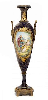 A Gilt Bronze Mounted Sevres Style Porcelain Urn Height 23 inches.