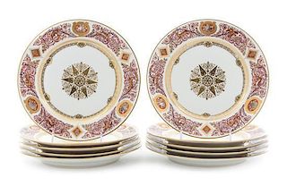 A Set of Ten Sevres Style Porcelain Plates Diameter 9 3/4 inches.