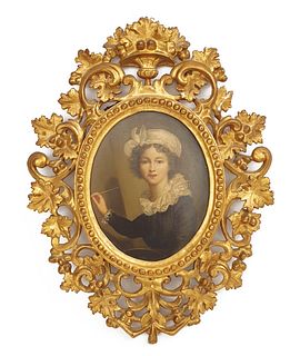 The Painter Girl, 19th C. Rococo Framed Oil on Board