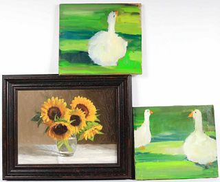 Three Oils on Canvas, Geese and Sunflowers