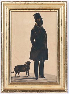 Watercolor Silhouette of a Gentleman and His Dog