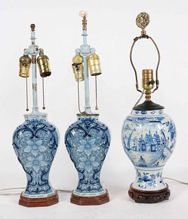 Pair of Delft Garniture Urns