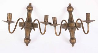 Pair of Gold Painted Two Light Wall Sconces
