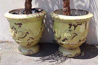 Pair of Yellow-Glazed Earthenware Planters