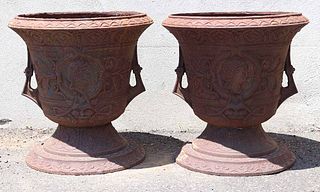 Pair of Neoclassical Style Cast-Iron Urn Planters