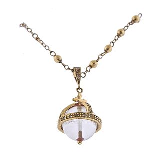 14k Gold Diamond Crystal Pendant Necklace